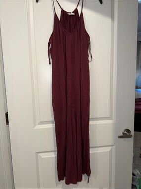 LOFT burgundy romper with pockets